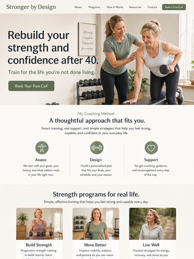 Calm, supportive trainer website example