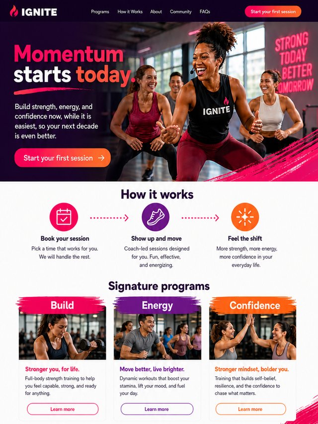 Bold, high-energy trainer website example