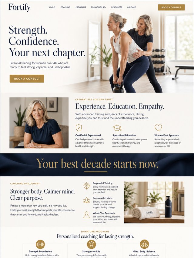 Experienced, reassuring trainer website example